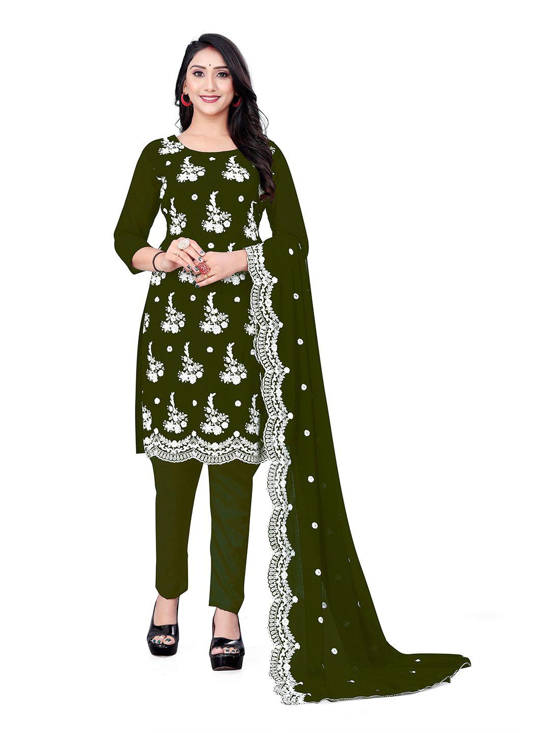 manvaa floral embroidered unstitched dress material