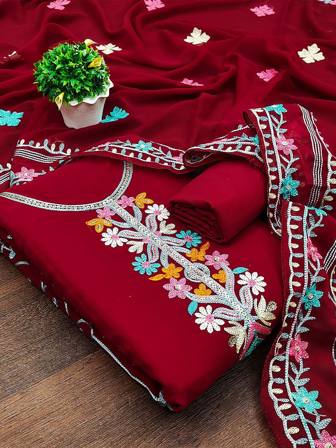manvaa floral embroidered unstitched dress material
