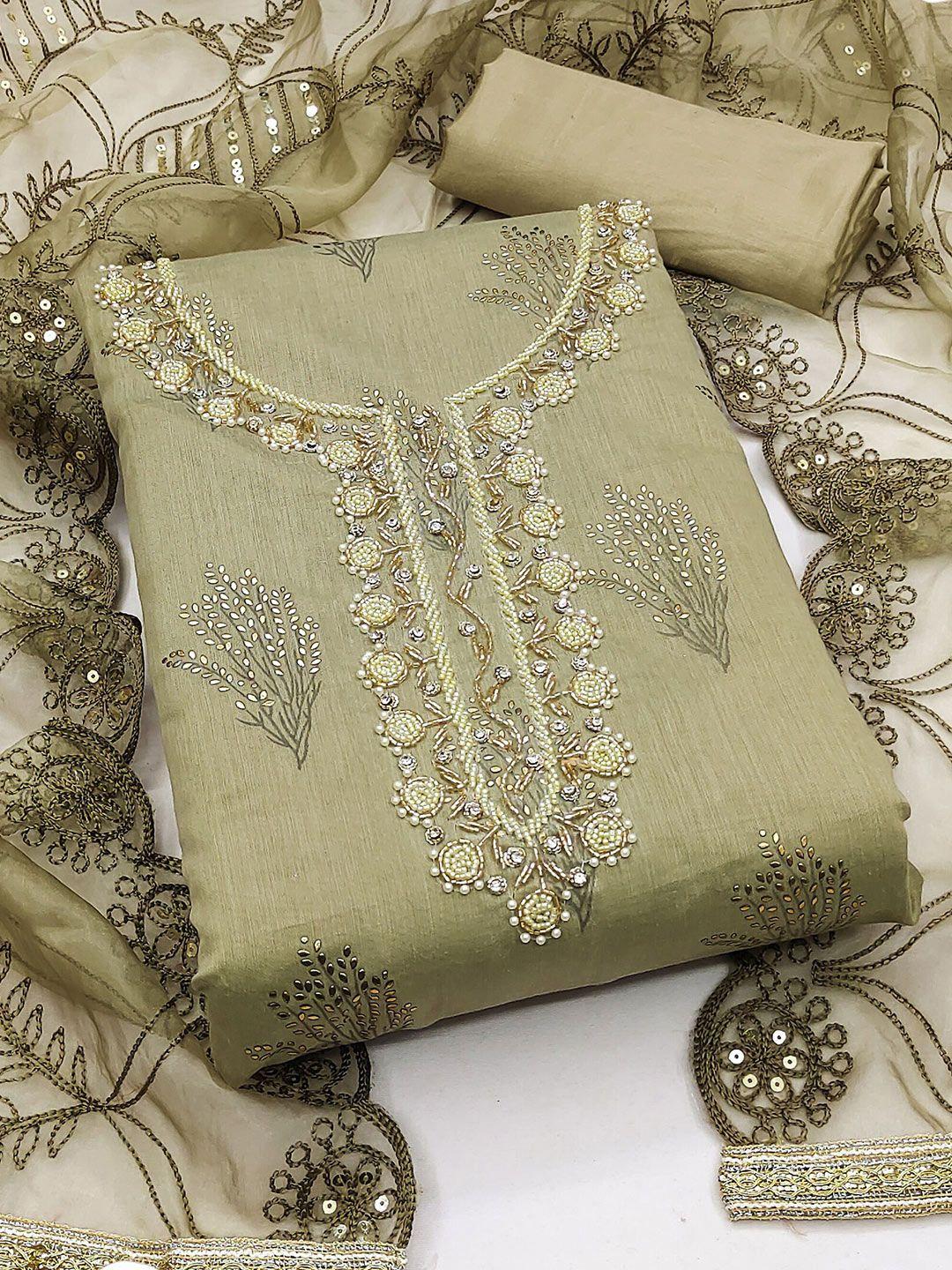 manvaa floral printed embellished unstitched dress material