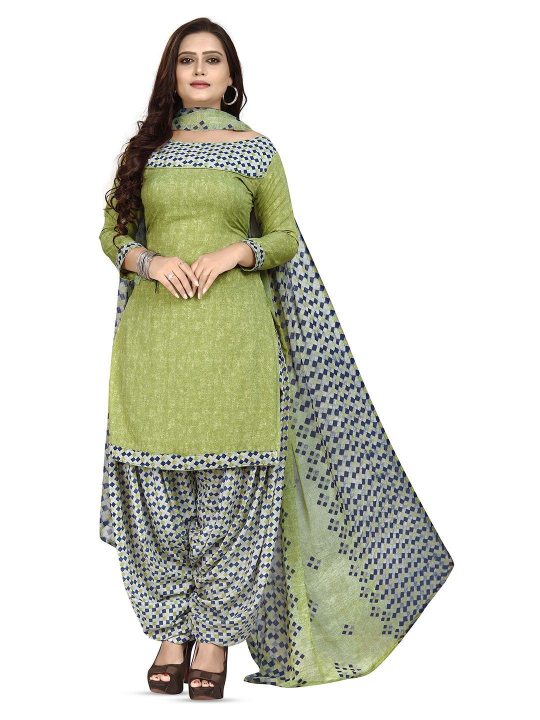 manvaa green printed silk crepe unstitched dress material