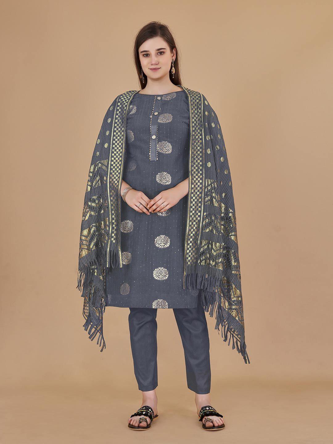 manvaa grey unstitched dress material