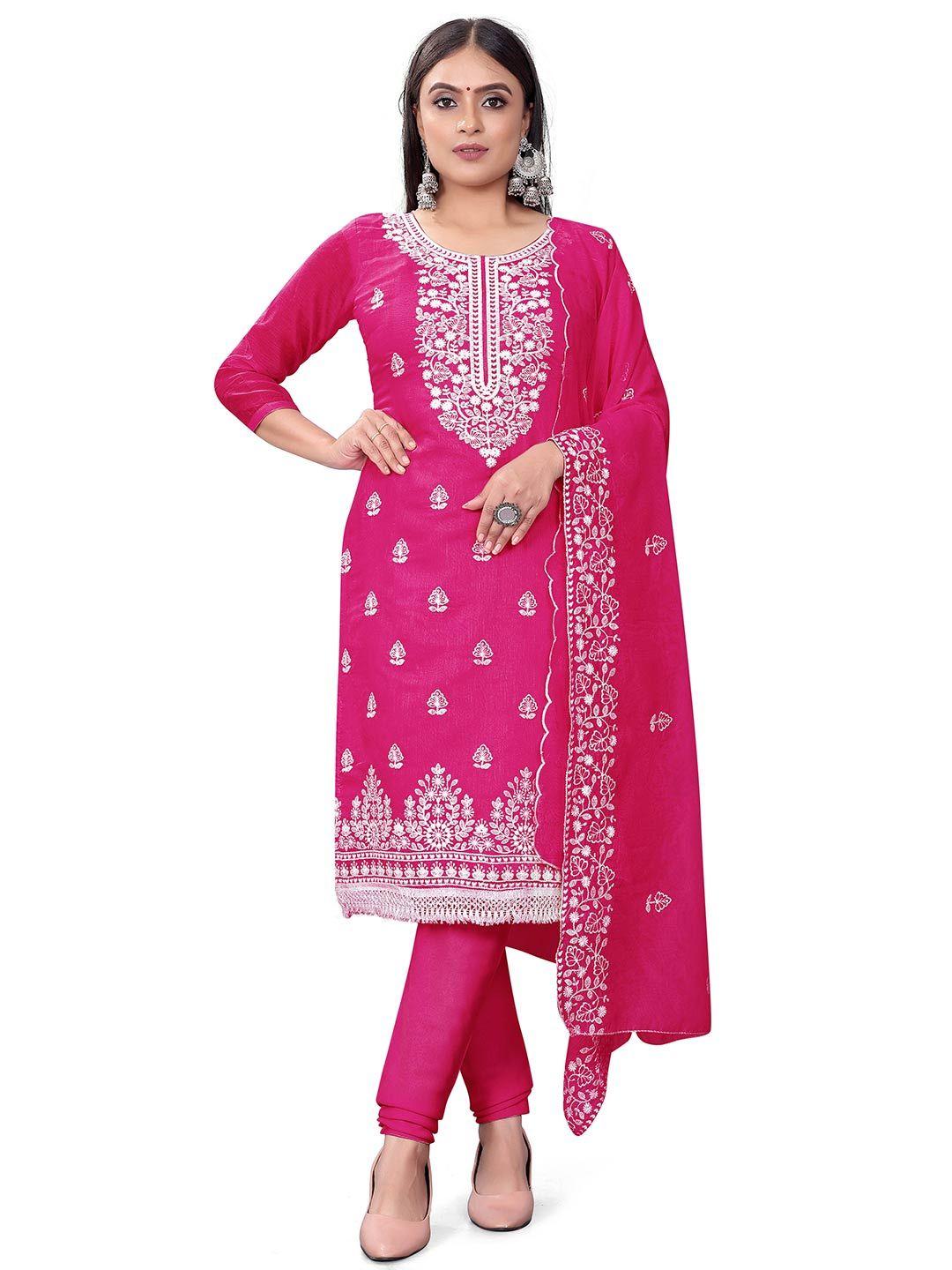 manvaa magenta embroidered unstitched dress material