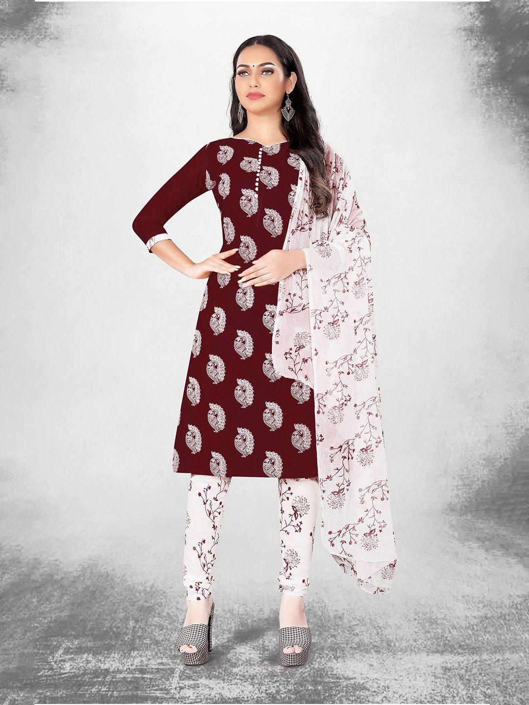 manvaa maroon embellished unstitched dress material