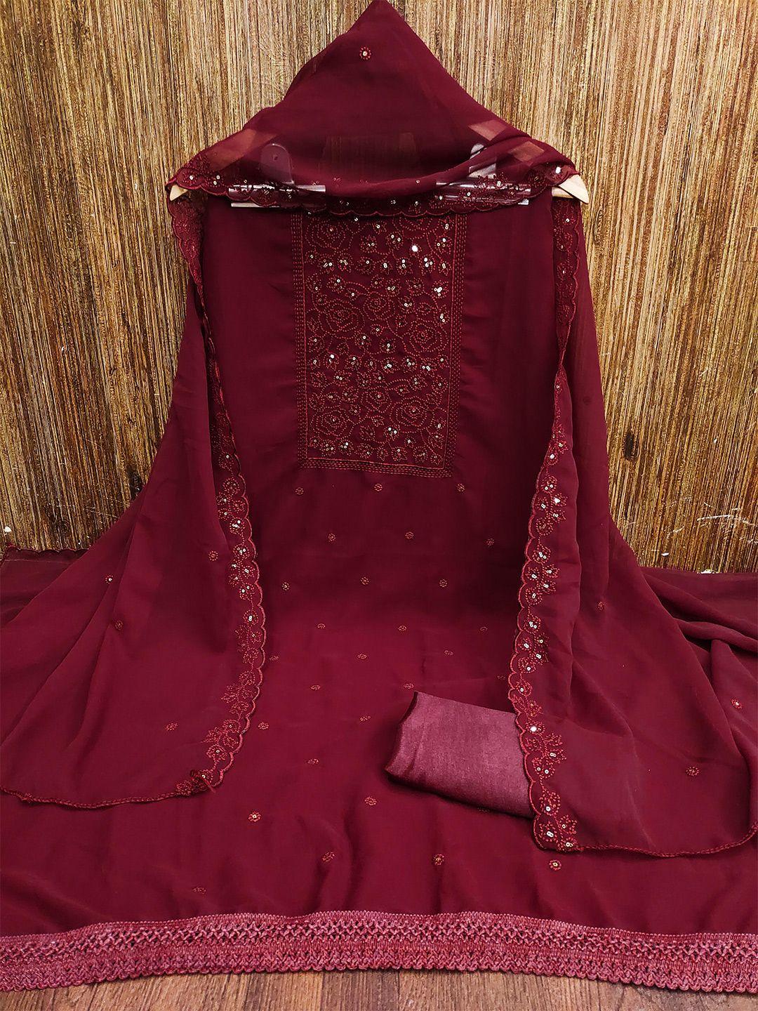 manvaa maroon embroidered silk georgette unstitched dress material