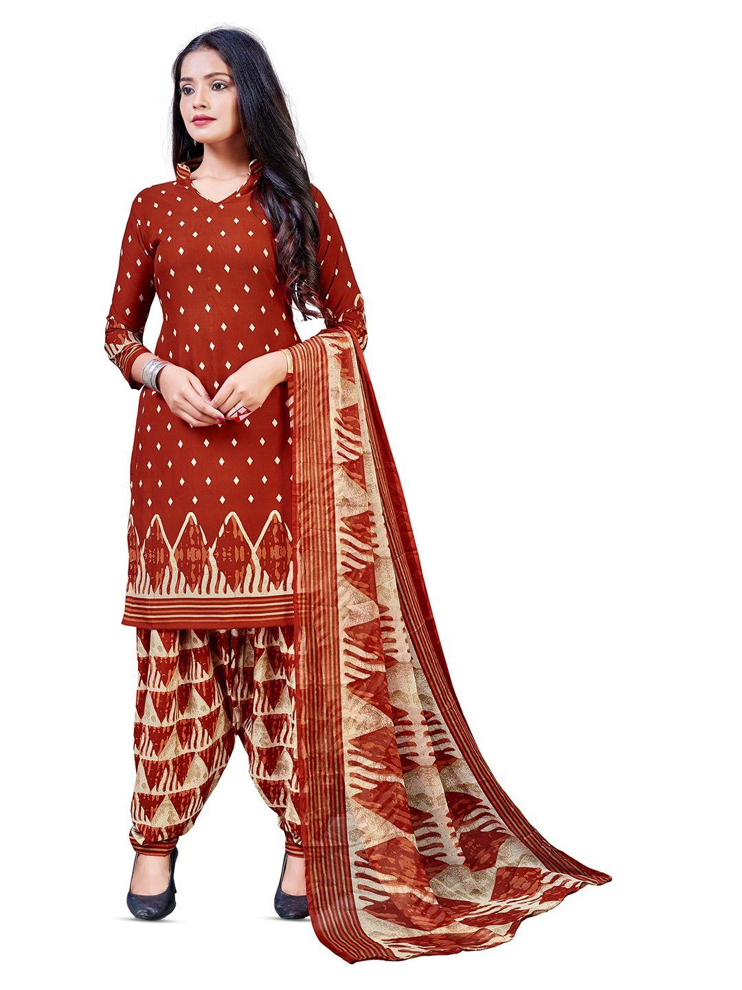 manvaa maroon printed silk crepe unstitched dress material