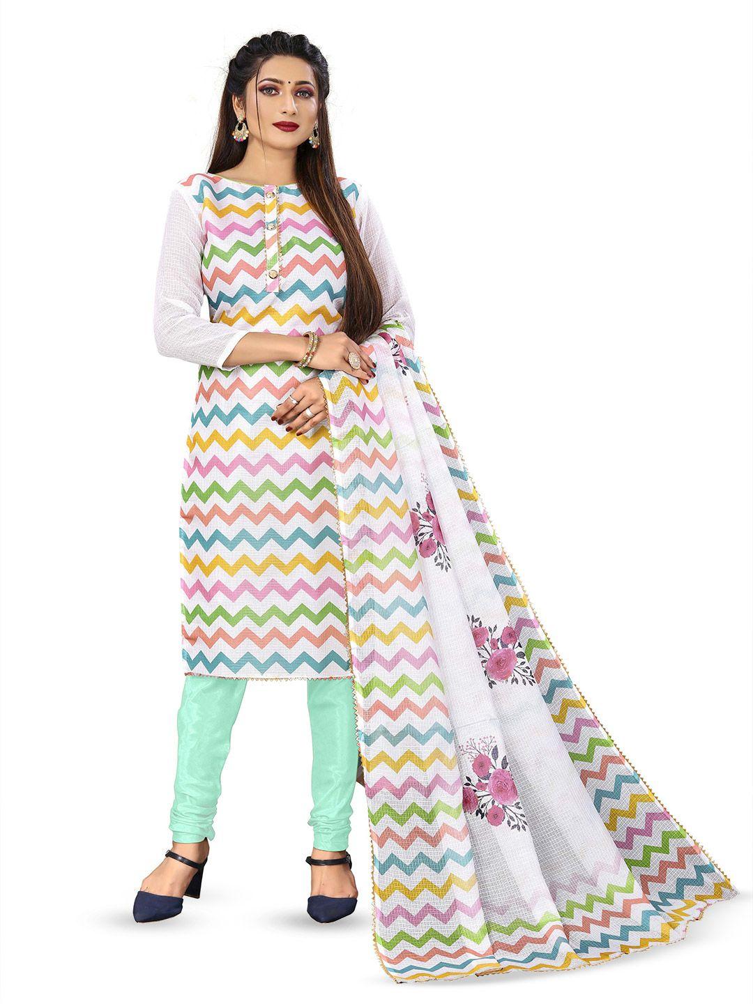 manvaa multicoloured printed pure cotton unstitched dress material