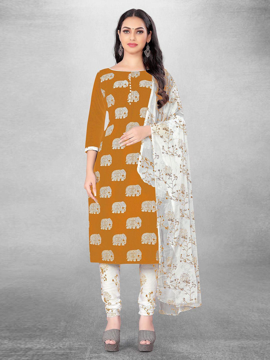 manvaa mustard embellished unstitched dress material