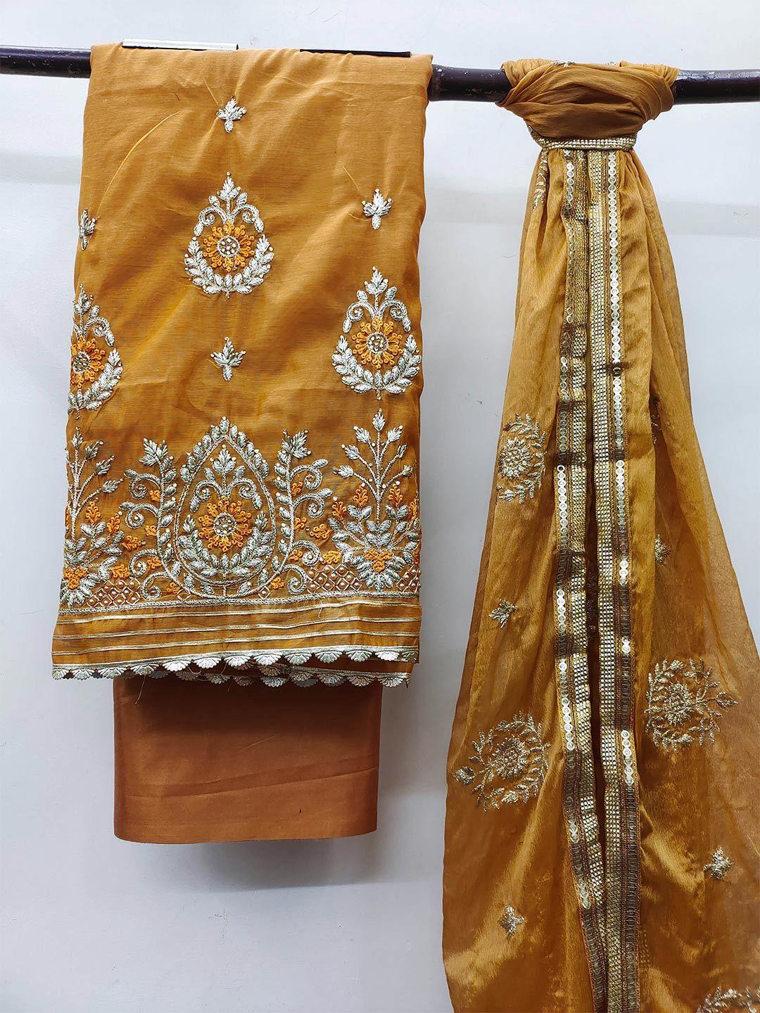 manvaa mustard embroidered unstitched dress material
