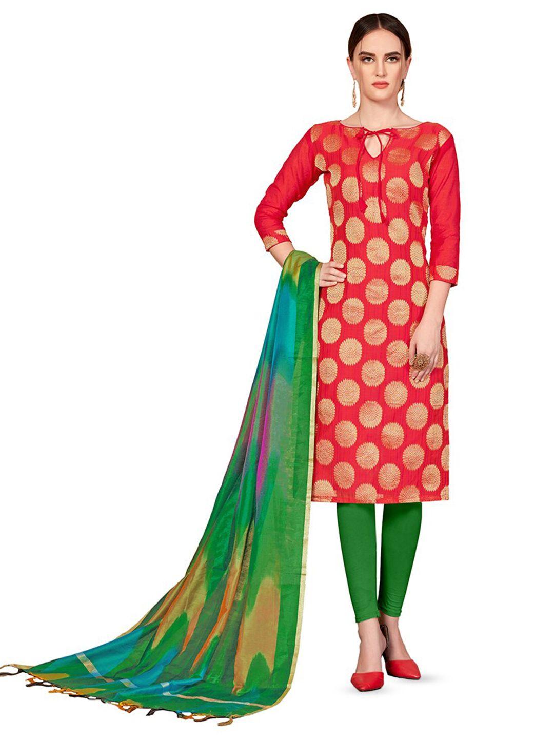 manvaa peach-coloured pure silk unstitched dress material