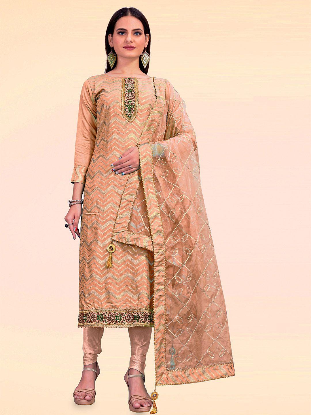manvaa peach-coloured unstitched dress material