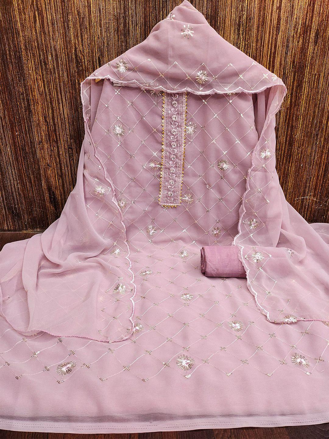manvaa pink embellished silk georgette unstitched dress material