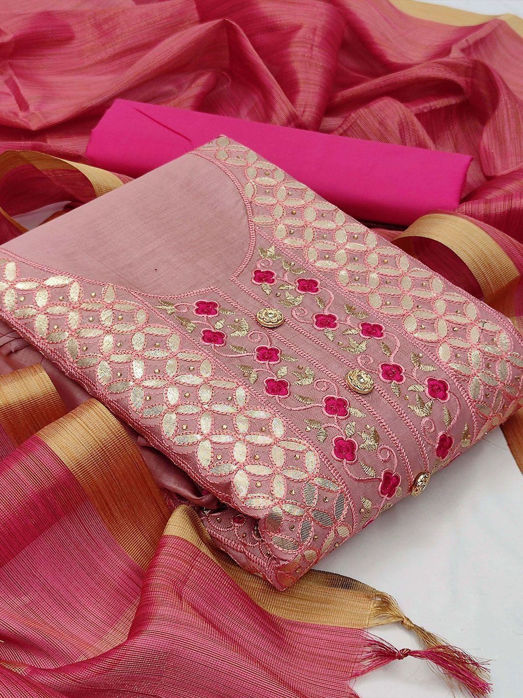 manvaa pink embellished unstitched dress material