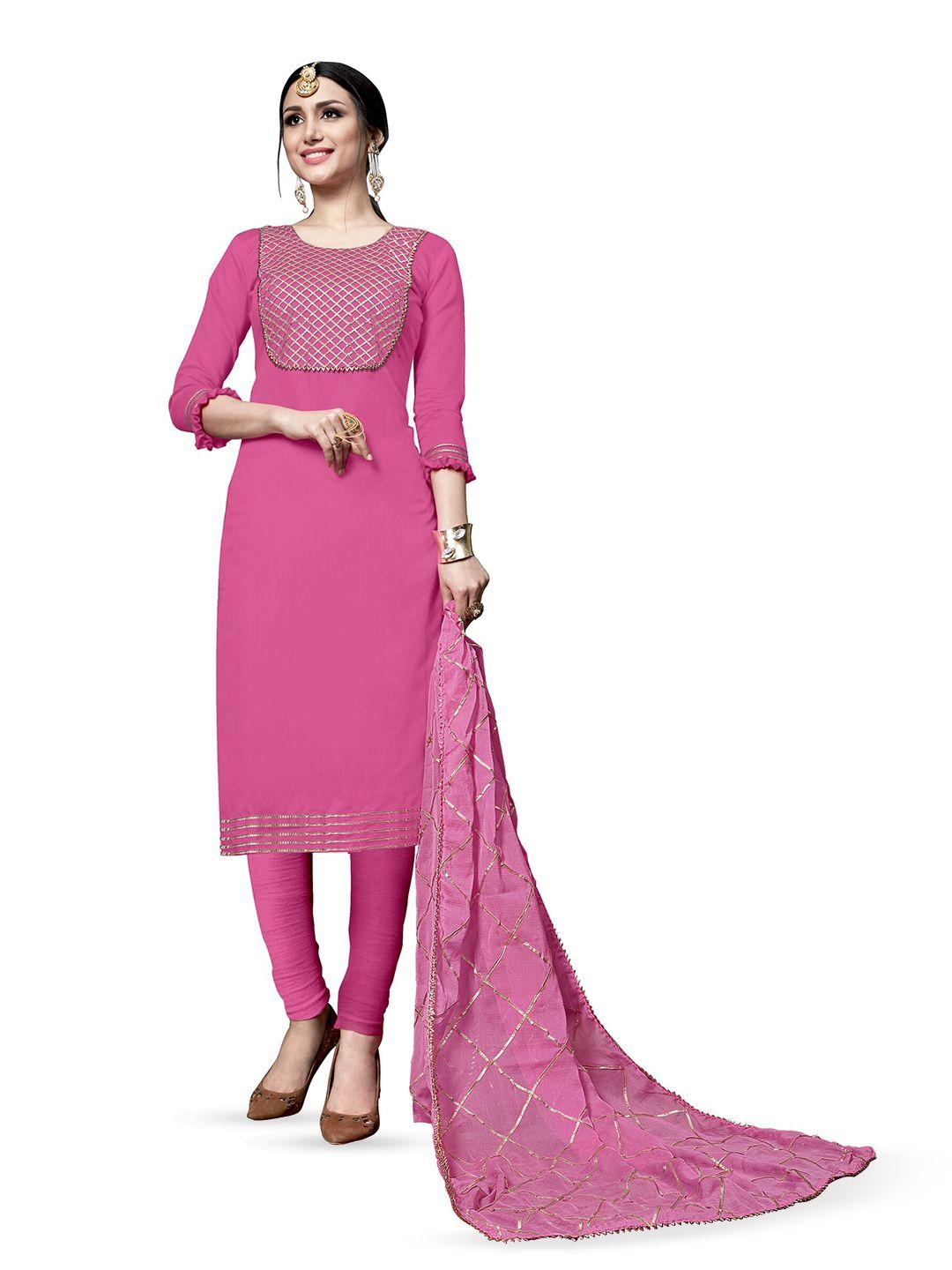 manvaa pink embroidered pure cotton unstitched dress material