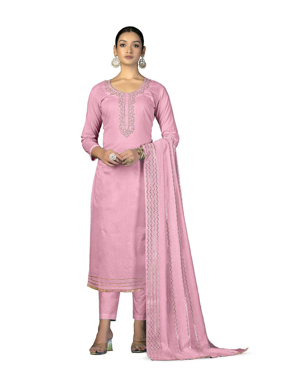 manvaa pink embroidered unstitched dress material