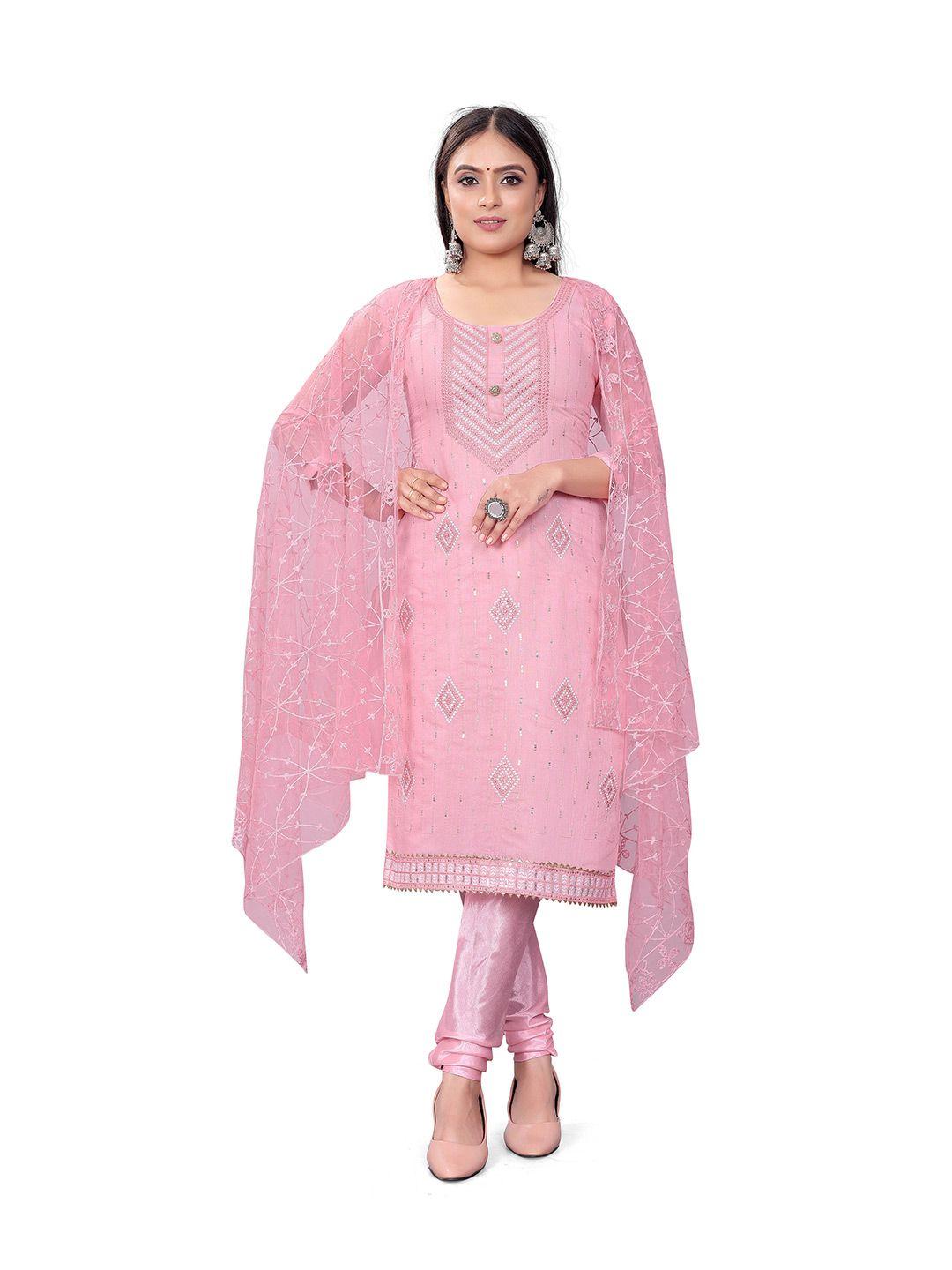 manvaa pink embroidered unstitched dress material