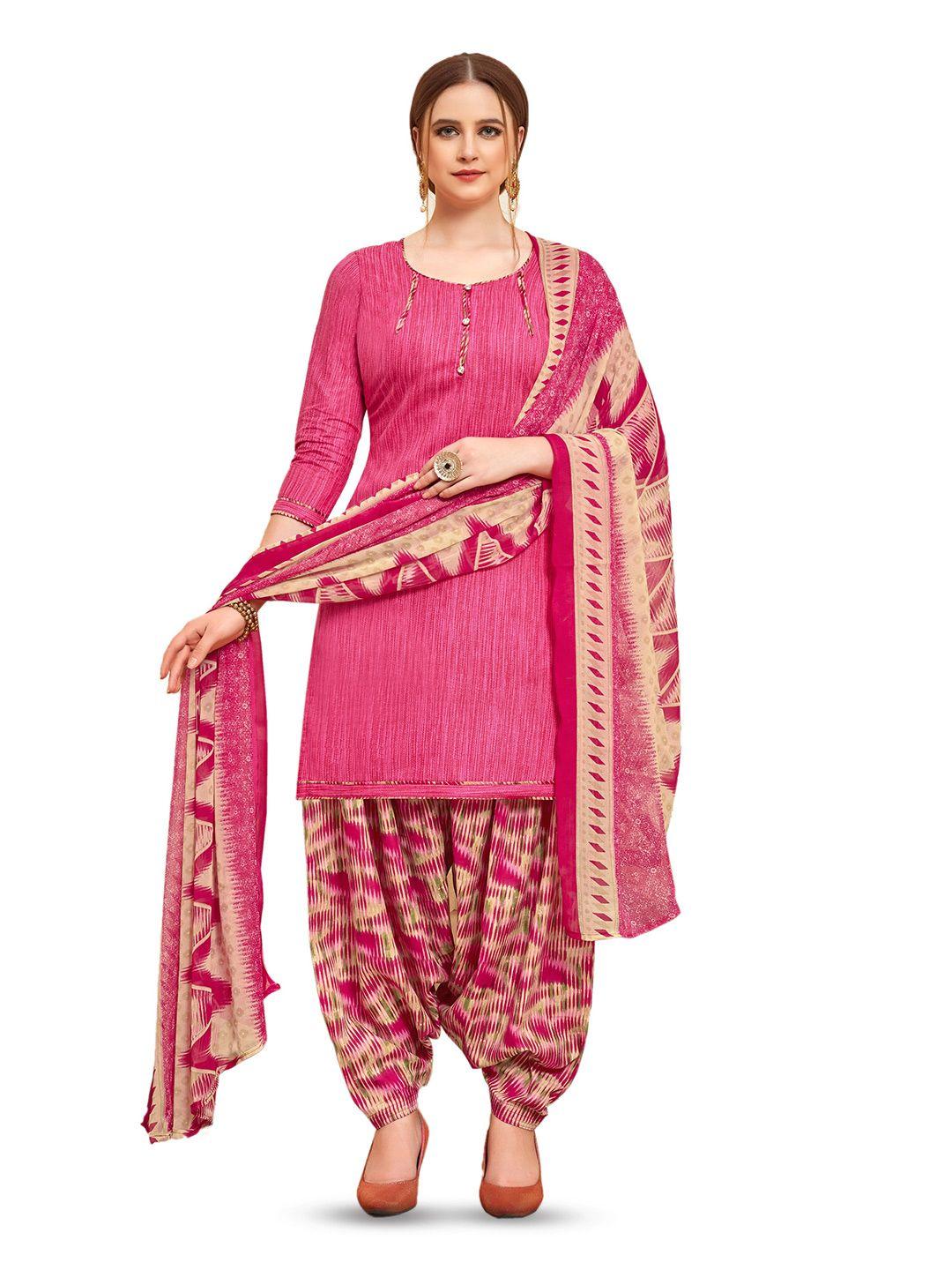 manvaa pink printed pure cotton unstitched dress material