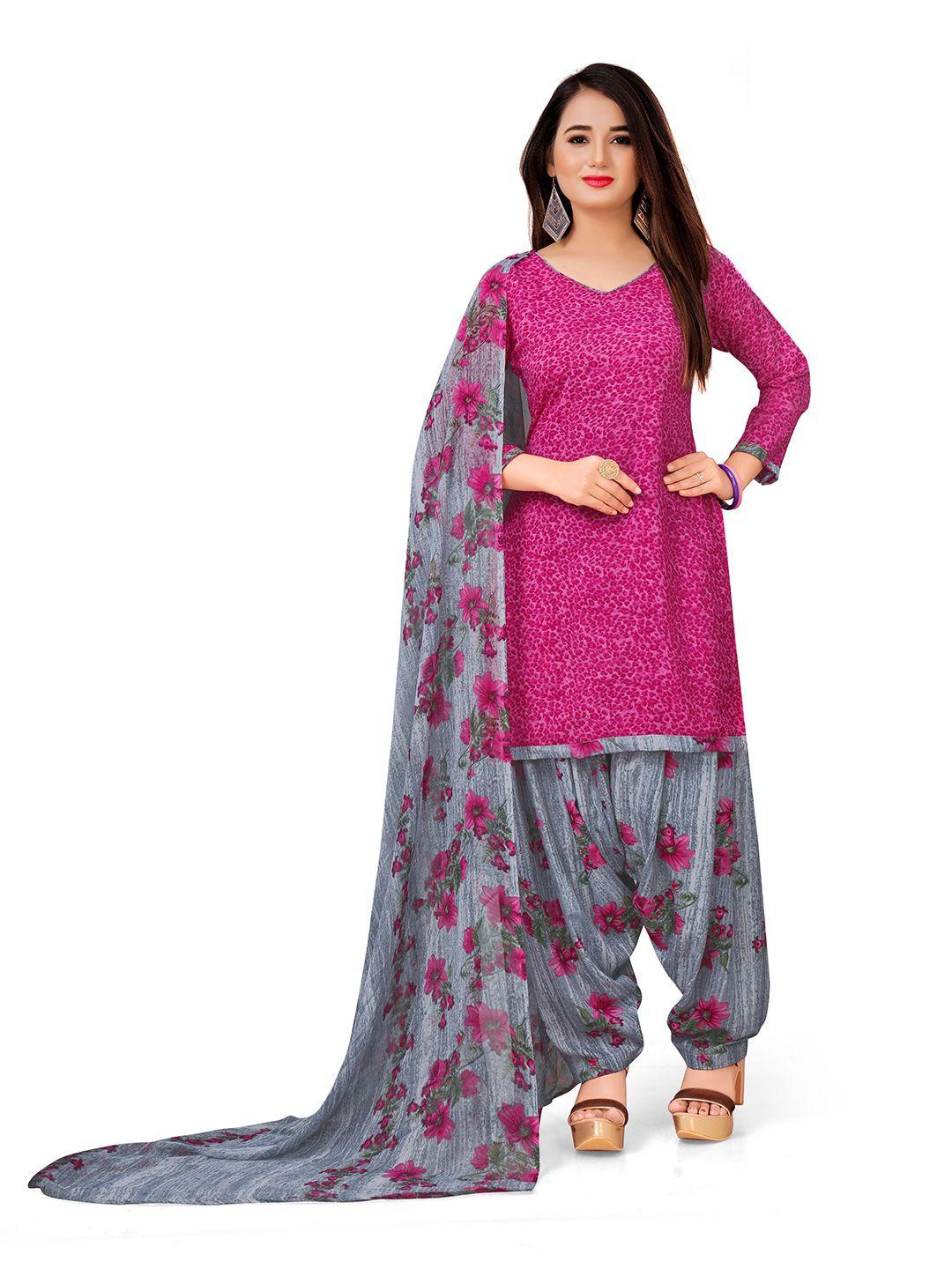 manvaa pink printed silk crepe unstitched dress material