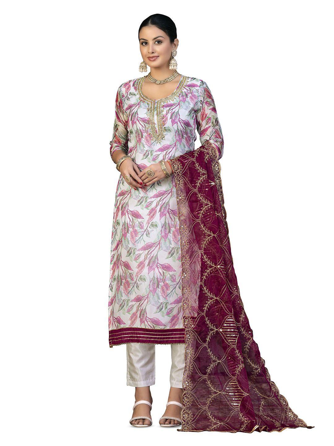 manvaa printed organza unstitched dress material