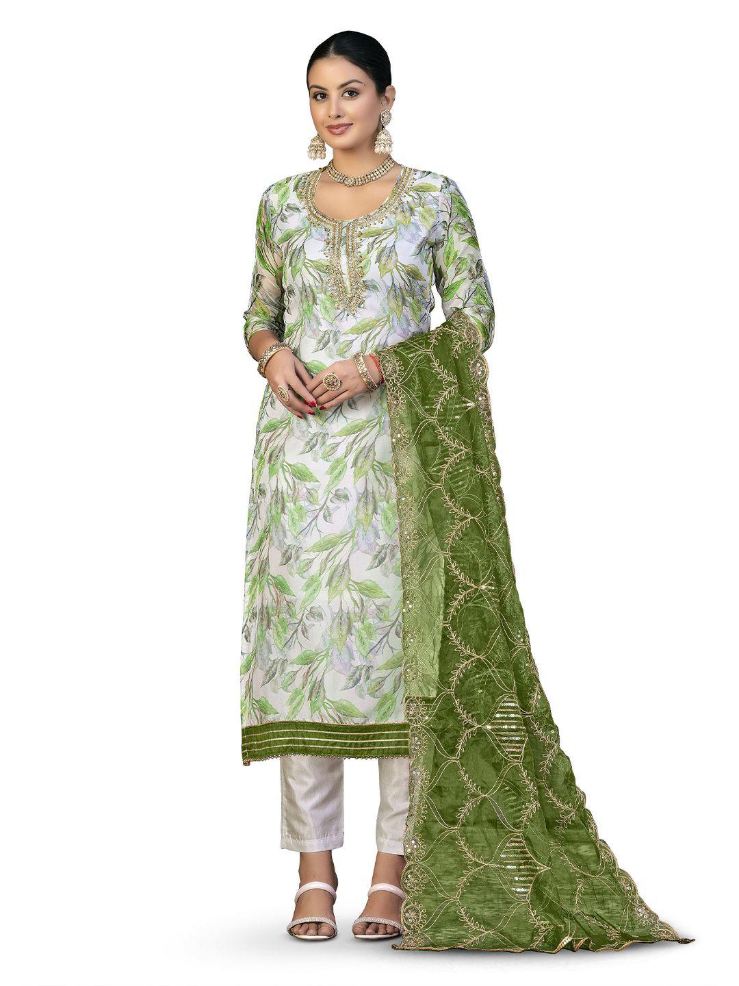 manvaa printed organza unstitched dress material