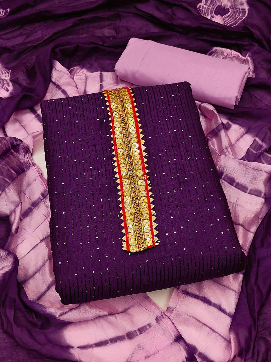 manvaa purple embellished pure cotton unstitched dress material