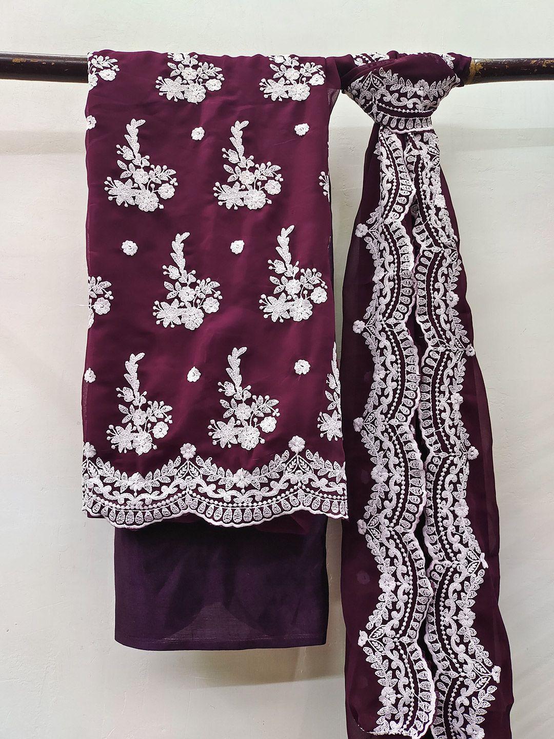 manvaa purple embroidered silk georgette unstitched dress material