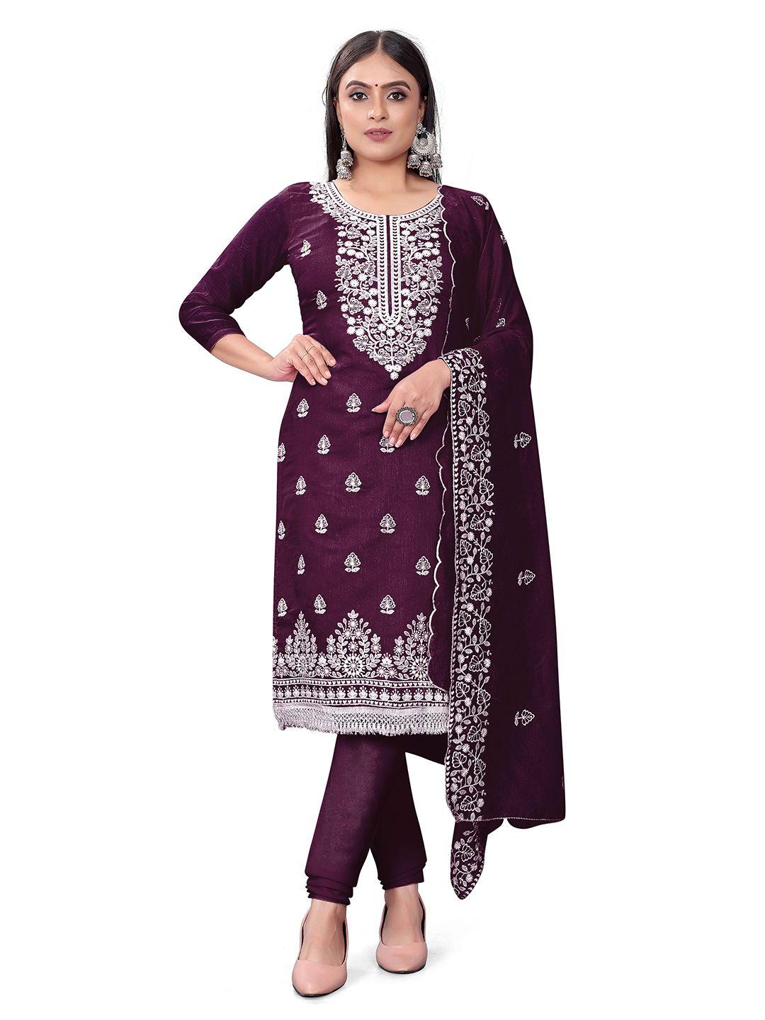 manvaa purple embroidered unstitched dress material