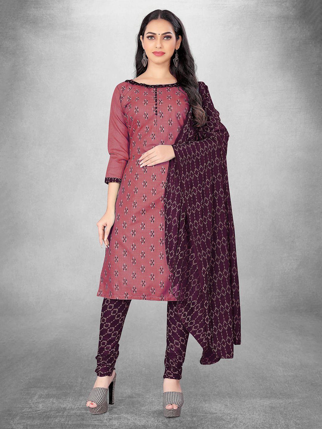 manvaa purple printed unstitched dress material