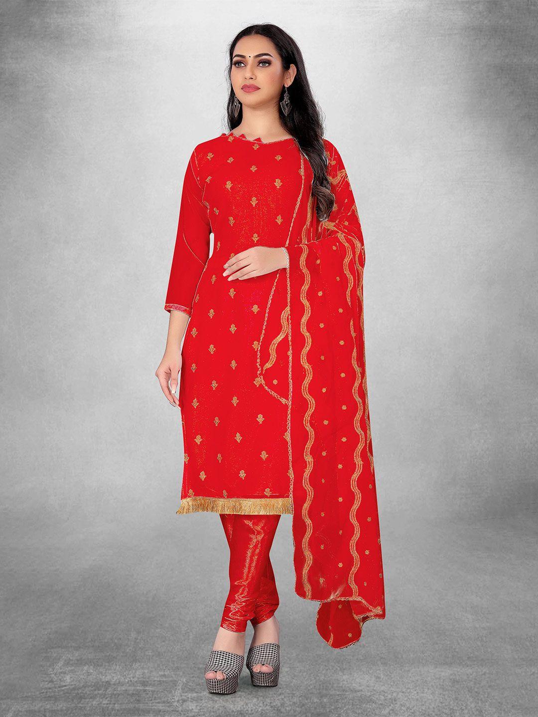 manvaa red embroidered silk georgette unstitched dress material