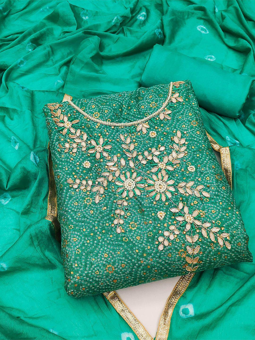 manvaa sea green embellished pure cotton unstitched dress material