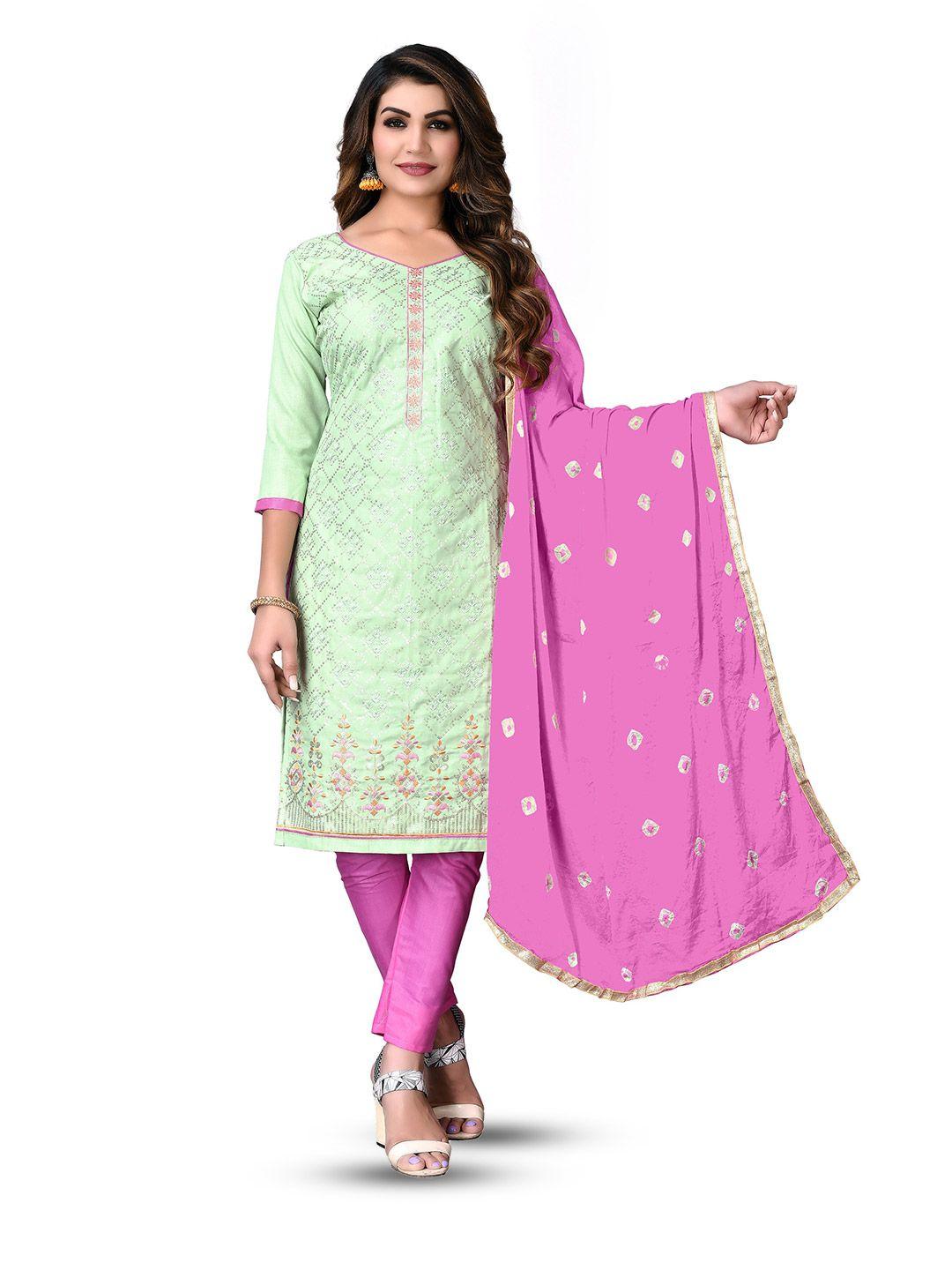 manvaa sea green embellished pure cotton unstitched dress material