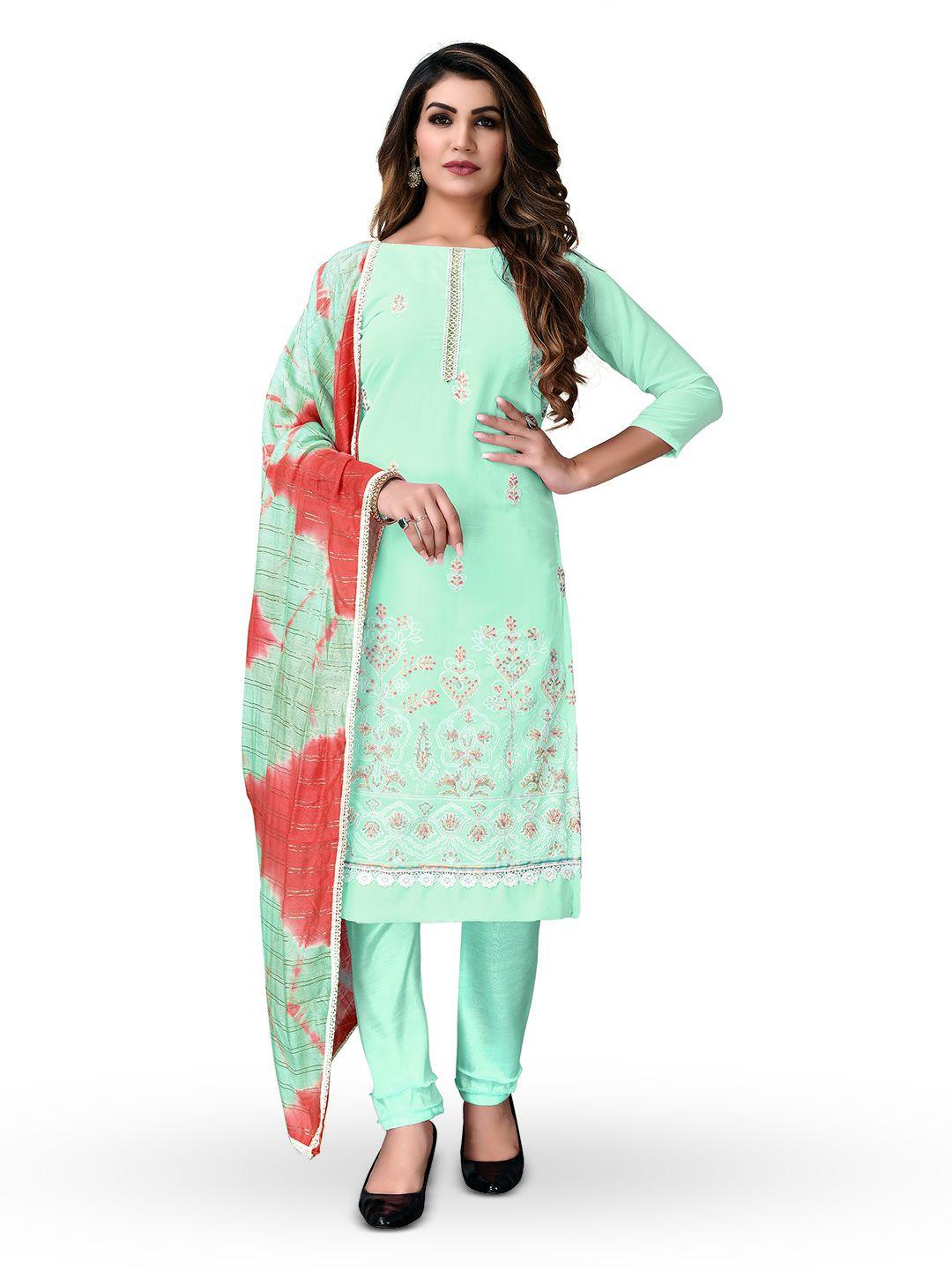 manvaa sea green embellished silk georgette unstitched dress material