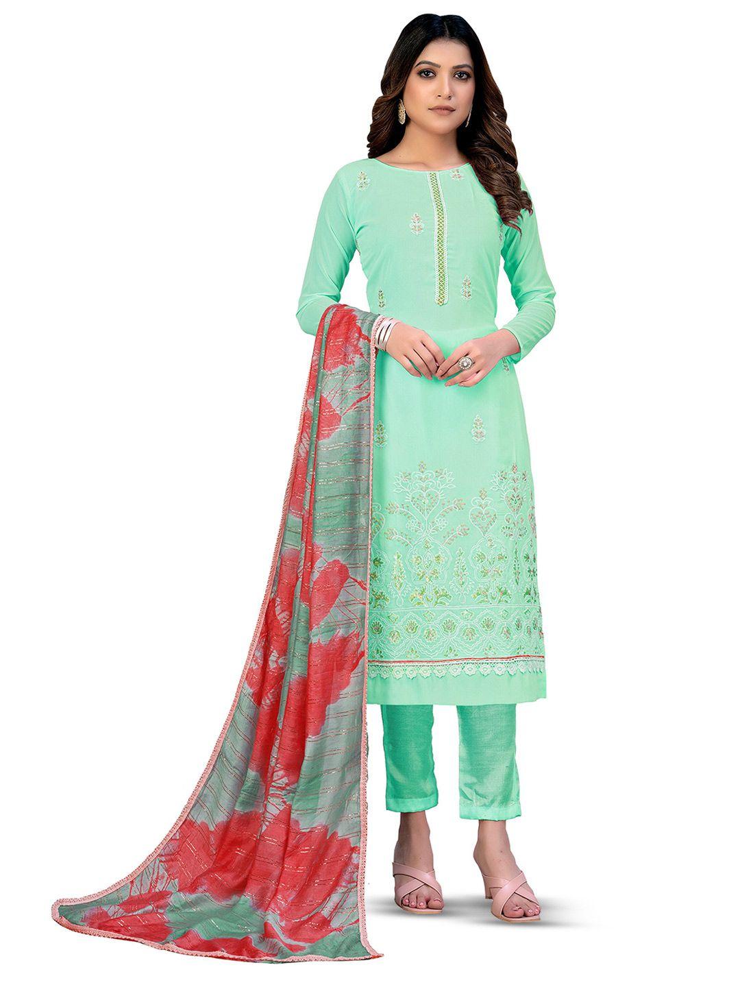 manvaa sea green embellished silk georgette unstitched dress material