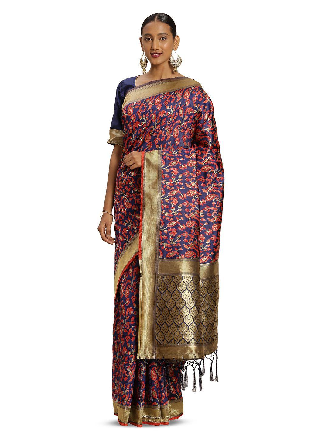 manvaa woven design zari banarasi saree