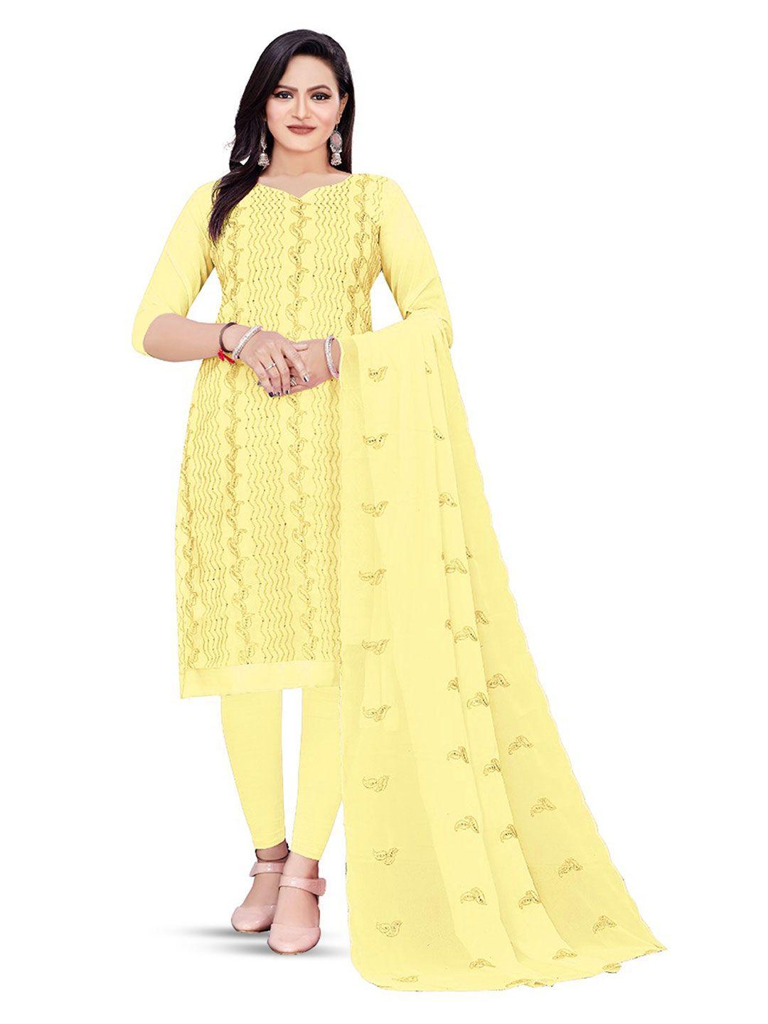 manvaa yellow embroidered silk georgette unstitched dress material