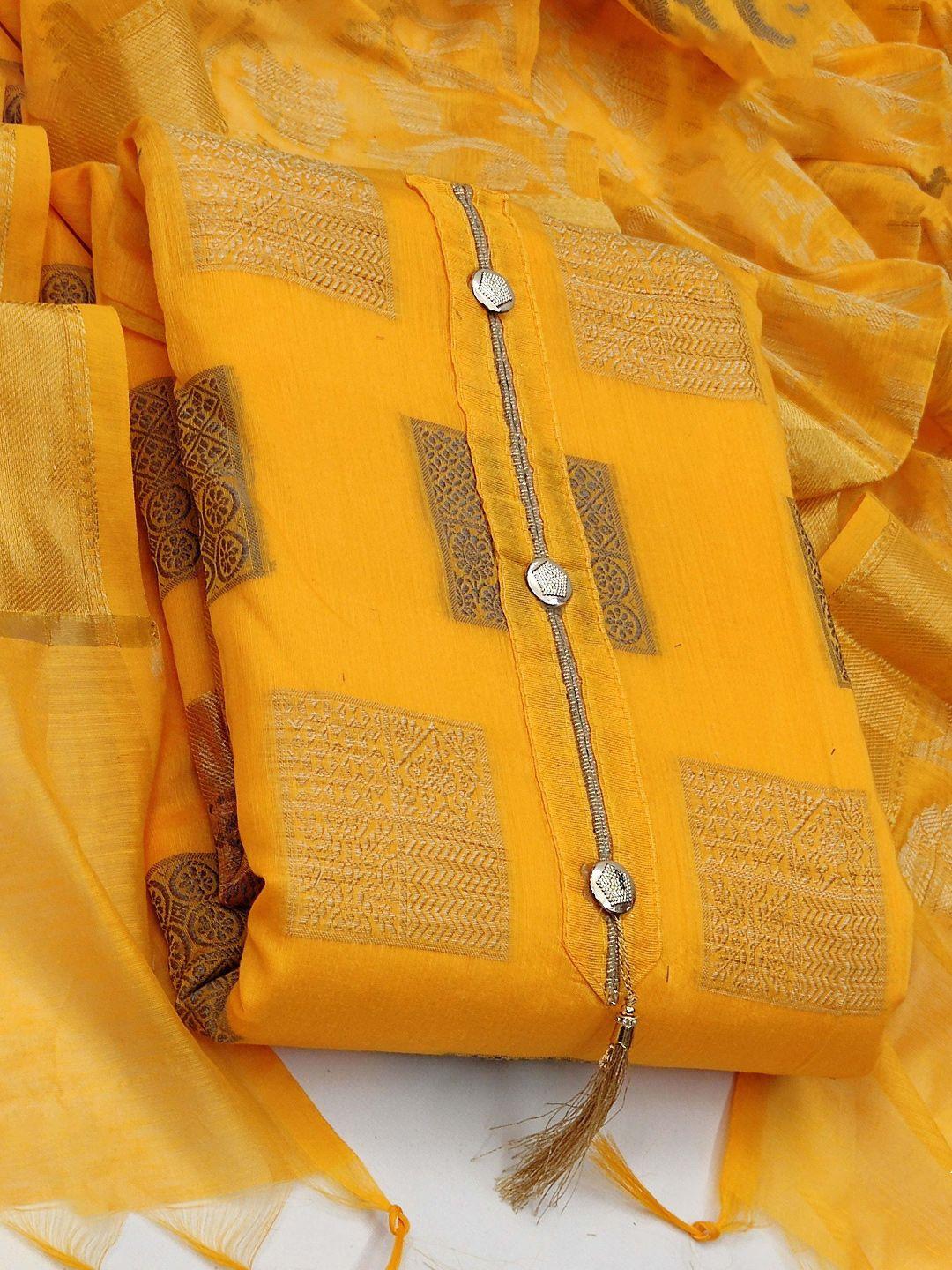 manvaa yellow unstitched dress material