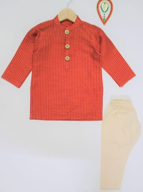 many frocks kids orange embellished kurta set