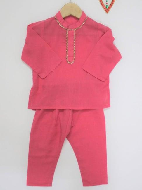 many frocks kids pink cotton embellished kurta set