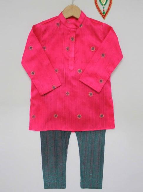 many frocks kids pink embroidered kurta set