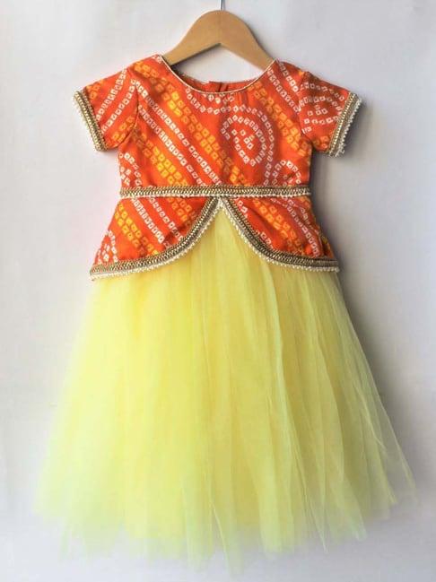 many frocks kids yellow & orange printed gown