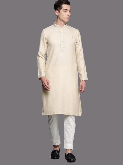 manyavar beige & light cream regular fit kurta & pyjamas set