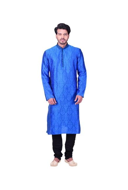 manyavar blue embroidered kurta & churidar set