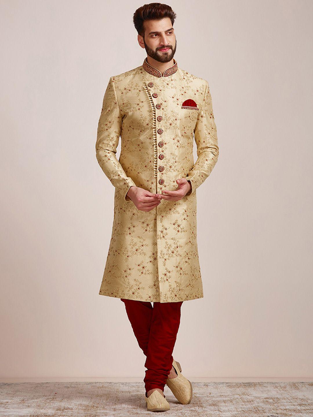 manyavar men self-designed silk sherwani