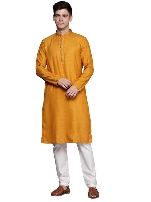 manyavar mustard regular fit kurta with pyjama set
