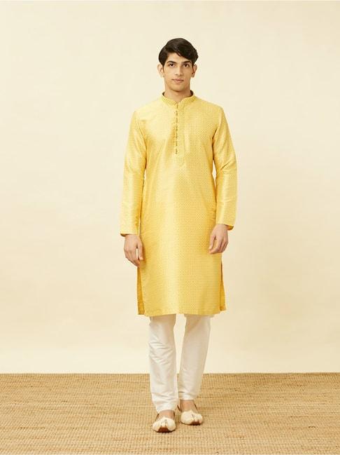 manyavar yellow regular fit printed kurta bottom set