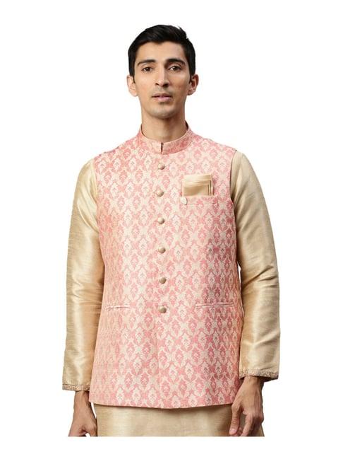 manyavar beige & peach self pattern ethnic jacket