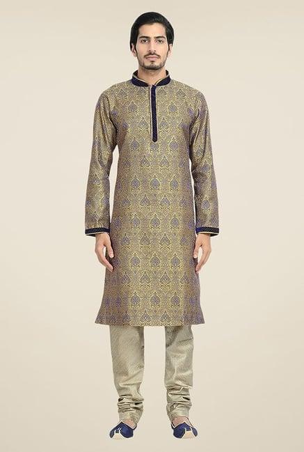 manyavar beige brocade kurta & churidar set