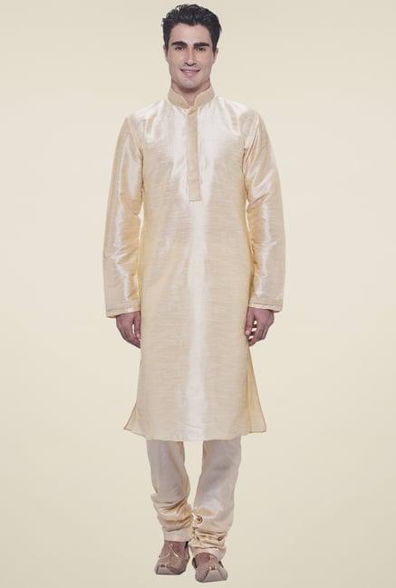 manyavar beige full sleeves kurta set