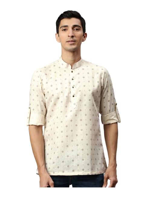 manyavar beige printed short kurta