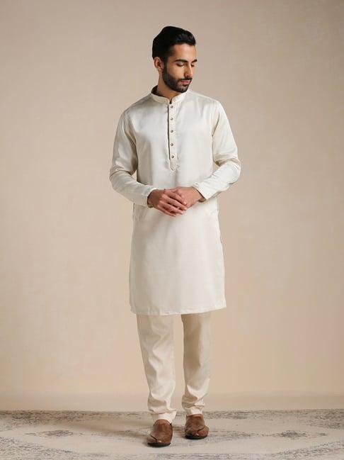 manyavar beige regular fit kurta & pyjama set