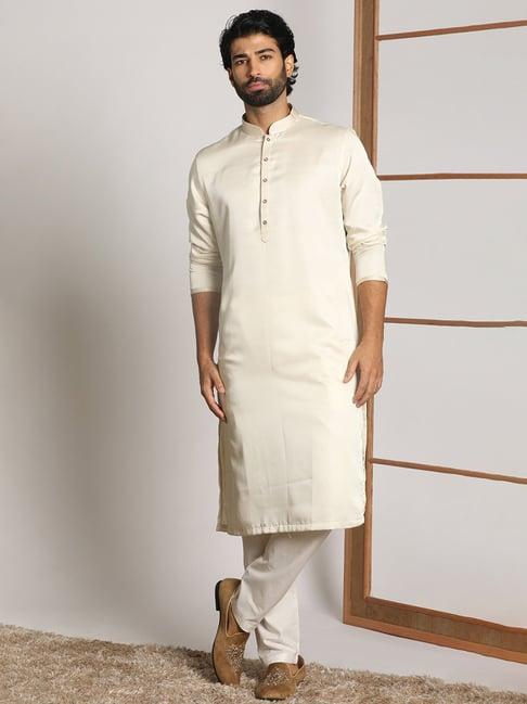 manyavar beige regular fit kurta & pyjama set